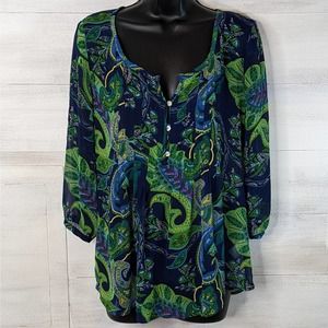 Old Navy Blue and Green Sheer Paisley Blouse Size S(P)